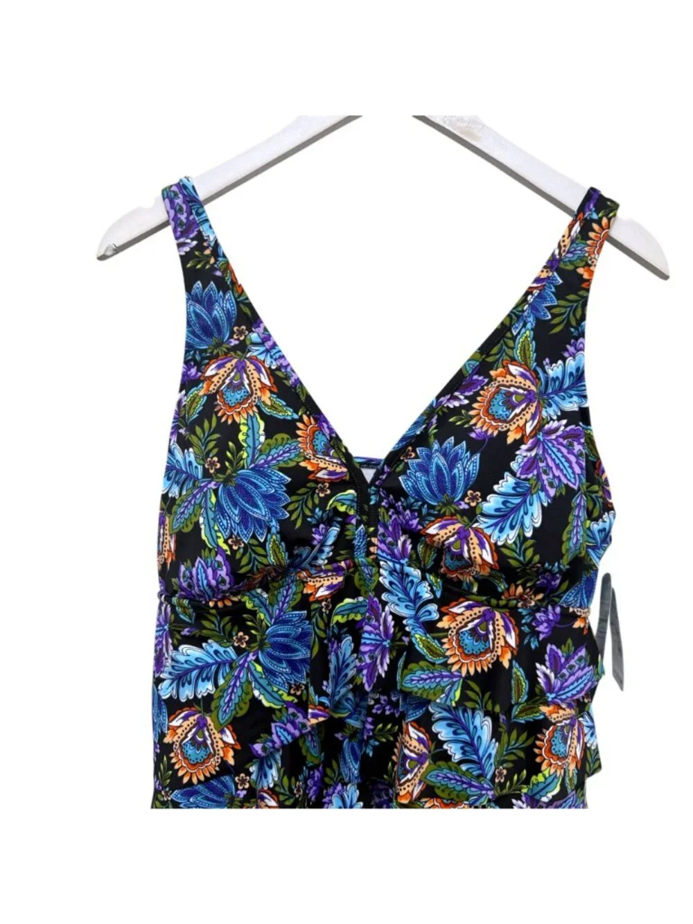 Swim Solutions Swimsuit Paisley Swim Dress Size 14 Slimming Black One Piece NWT - Picture 4 of 16